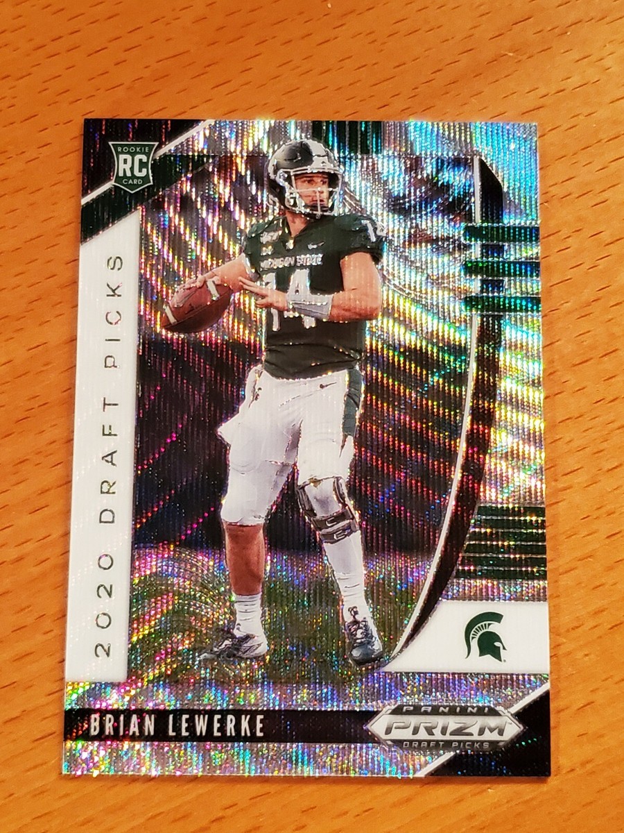 2020 Prizm Draft Blue Wave 142 Brian Lewerke Michigan State QB #'d