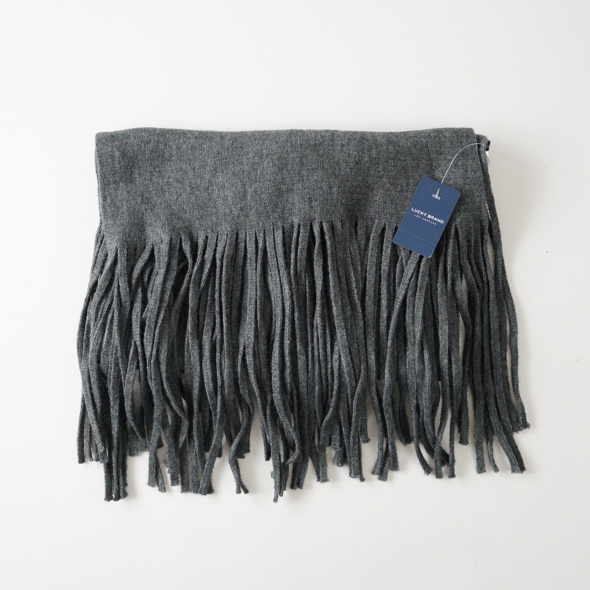 Lucky Brand Solid Brushed Scarf Fringe Tassels Winter Dark Grey