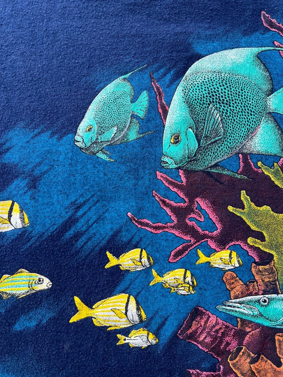 Vintage 1990 Harlequin Fish Turtle Corals Ocean Navy T-shirt Sz M