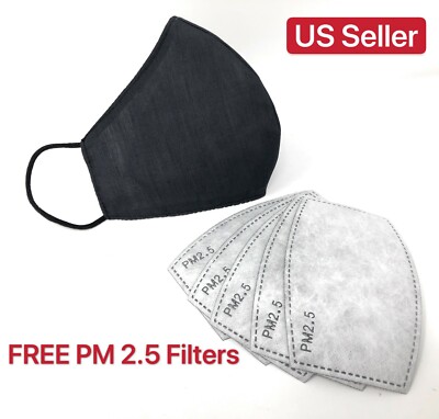 Washable Face Mask 100% Cotton Layers with Pocket + 5 Free Filters Protection