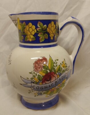Cognac Bisquit Dubouche Pitcher From France Hand Painted Craft Pottery Creamer..