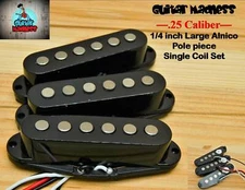 G.M. .25 Caliber Alnico Single Coil Set with 1/4" Pole Peices (Black)