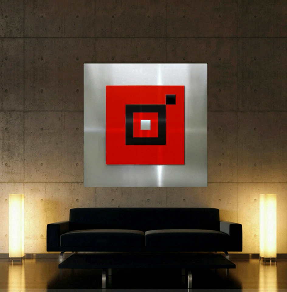 ORIGINAL ABSTRAKT METALL Bild Design Wandbild Modern Rot Silber Schwarz UNIKAT - Bild 3 von 4