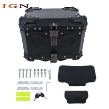 45L Black Motorcycle Top Case Trunk with Safety Lock Aluminum Alloy Universal
