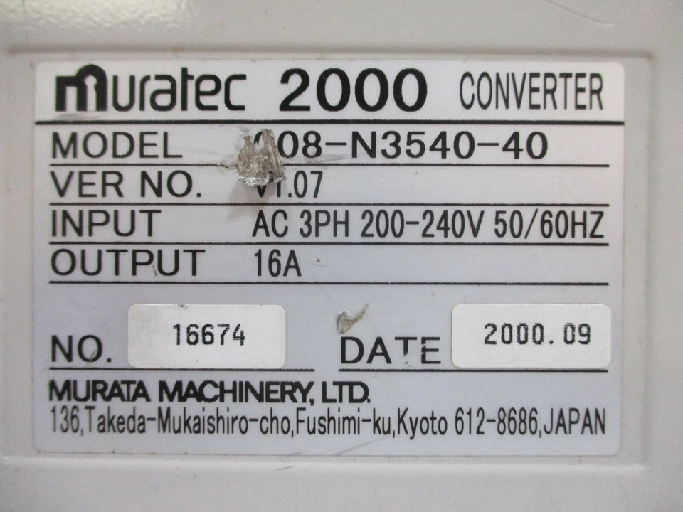 Murata 008-N3540-40 Muratec 2000 Converter 200-240V 16A 008-N3540-513/613 - Image 2 of 4