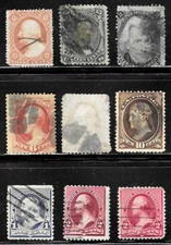 US 19th Century Lot, Scott #26, 77, 87, 148, 153, 209b, 219, 219D, 220 all used