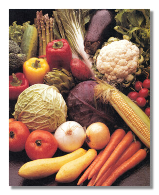 Kitchen Vegetable Art Print Squash Carrots Corn Peppers Onions 8x10