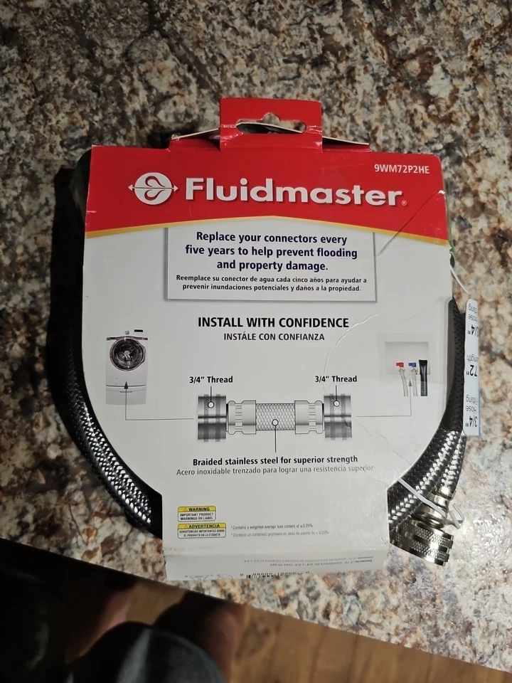 Manguera para lavadora de alta eficiencia de acero inoxidable Fluidmaster 3/4"x 6' Foto 2 de 4