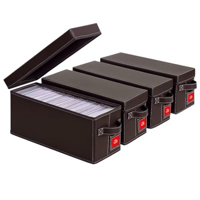 Brown Faux Leather CD Storage Box 4 Pack – Holds 35 Standard Jewel