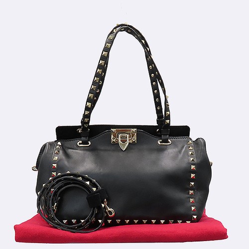 VALENTINO Black GARAVANI ROCK STUD-Embellished Tote Bag + Shoulder Strap