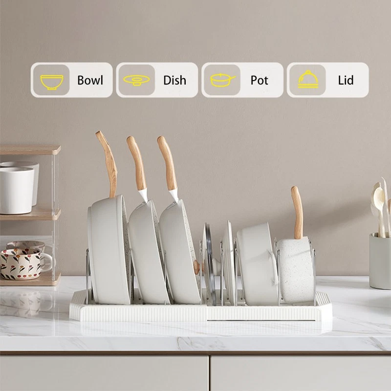 Organizador de sartén ajustable con tapa de olla soporte para tablas de cortar esteras almacenamiento Foto 2 de 4