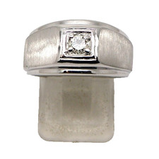 14k White Gold Men's Solitaire Natural Diamond Ring