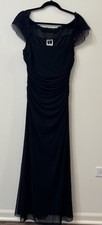 Vintage Tadashi Black Formal Mesh Gown Ruching Maxi Dress Prom USA M 80s