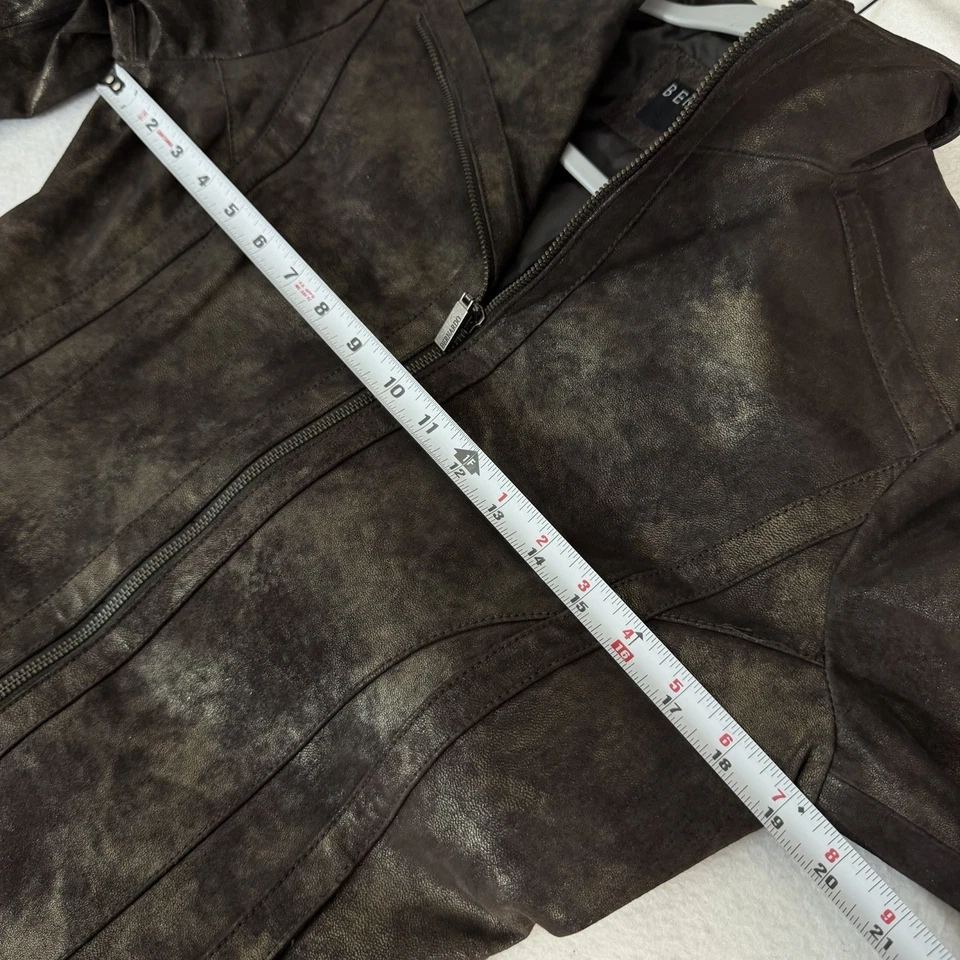 Bernardo Leather Jacket Brown Gold Women's Size S Motorcycle Zip Up Collared  - Image 3 of 4