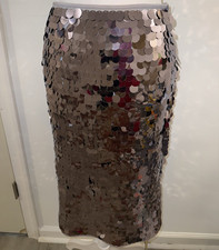 NWT Abercrombie Fitch Women s Silver Sequin Pencil Skirt Lined Zip Knee Size S