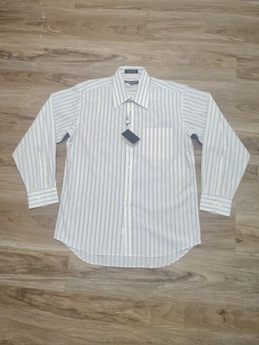 Guy Laroche, NWT Guy Laroche Homme White Dress Shirt 16 32/33 Blue Stripe Vintage Luxury