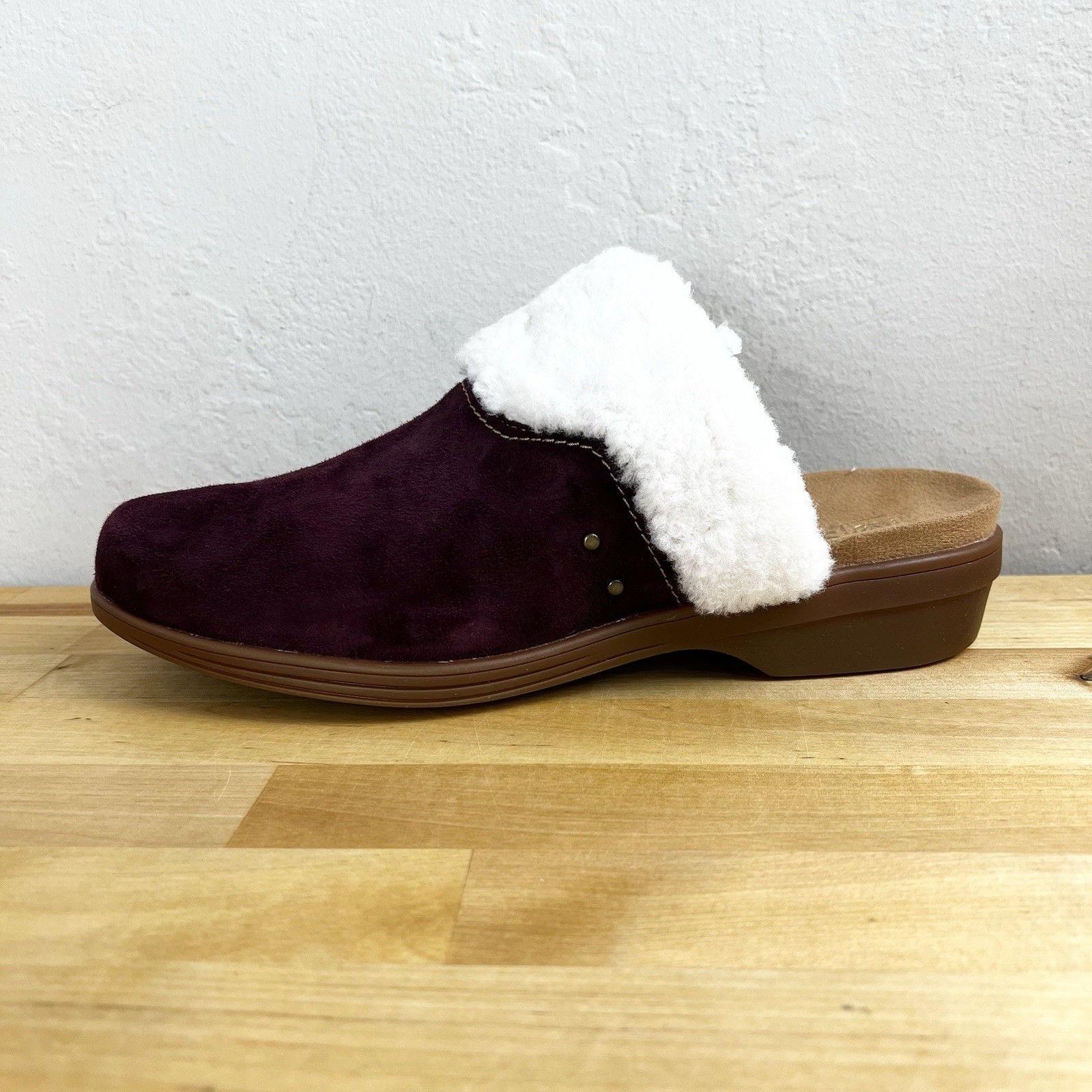 Spenco Clog Northridge Cozy Burgundy Faux Sherpa Trim Slip On Women's Size 10