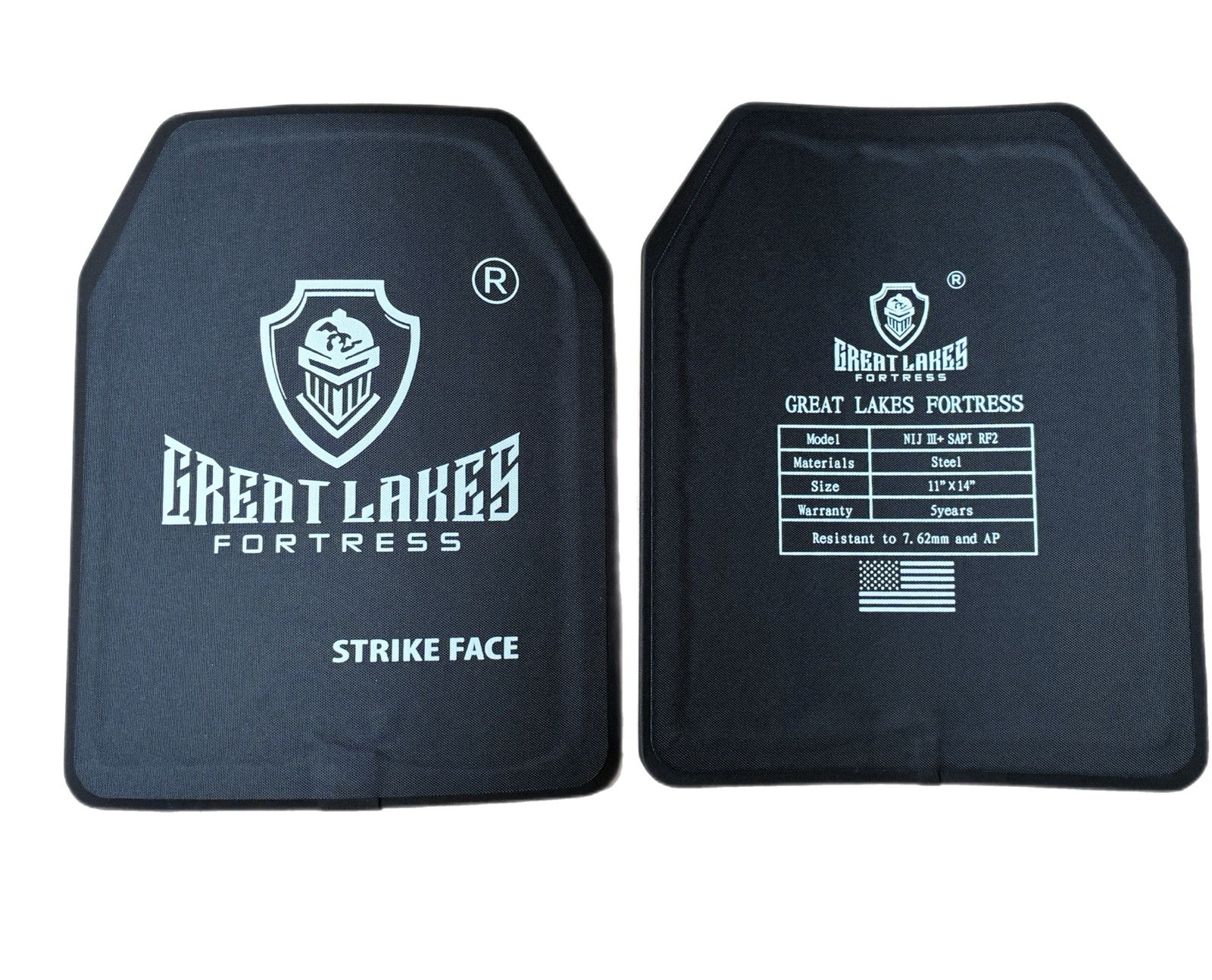 GLF Level III+ AR500 Steel Body Armor Two 11 x 14 Plates Curved RF2 Stops M855