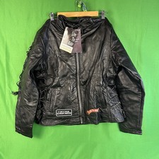 Diamond Plate Buffalo Leather Jacket Mens XL Black Motorcycle Biker Eagle Patch