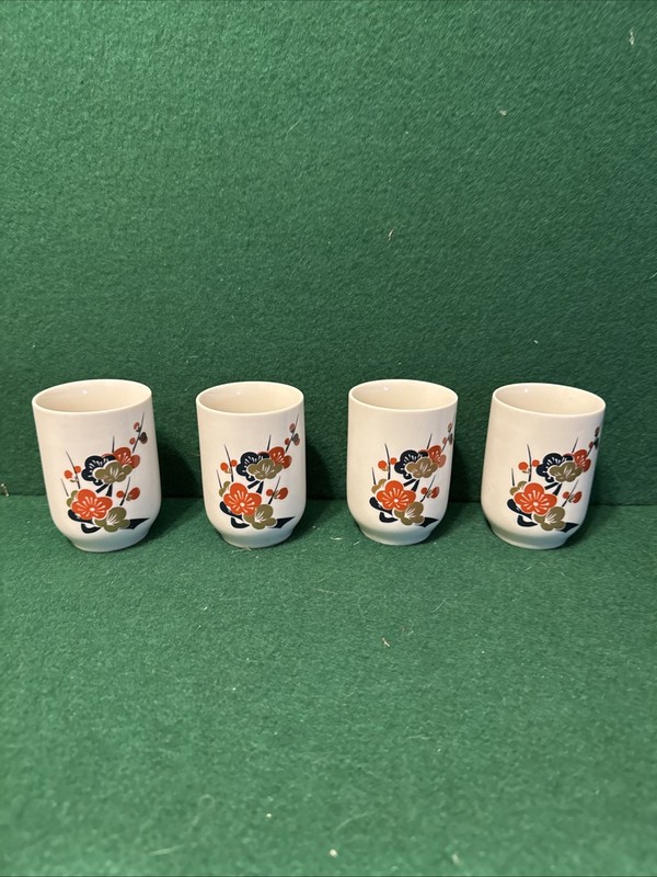 Vintage Japanese Kutani Koransha Style Porcelain  Cup Set Of 4
