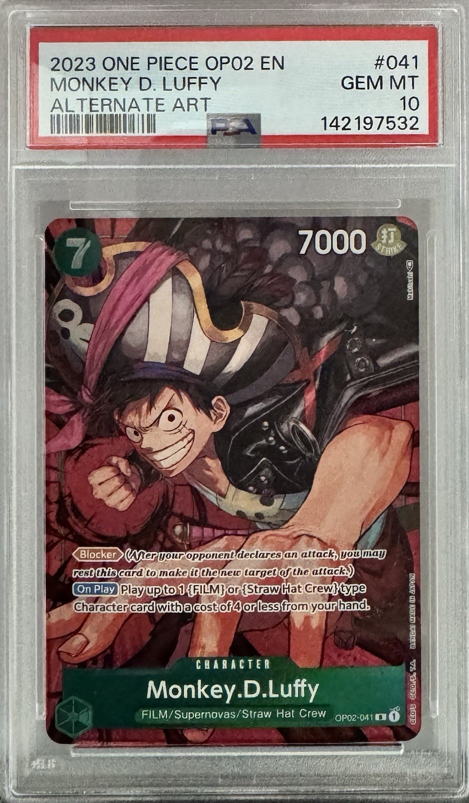 One Piece Paramount War Monkey D Luffy OP02-041 Alternate Art PSA 10 English Gem