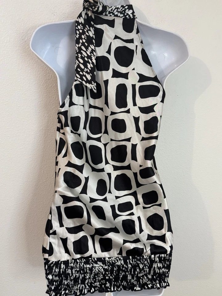 Pañuelo Corbata Vintage Años 90 Y2k Halter Top Corazón y Alma Mod Sedoso Negro Blanco M Foto 3 de 4