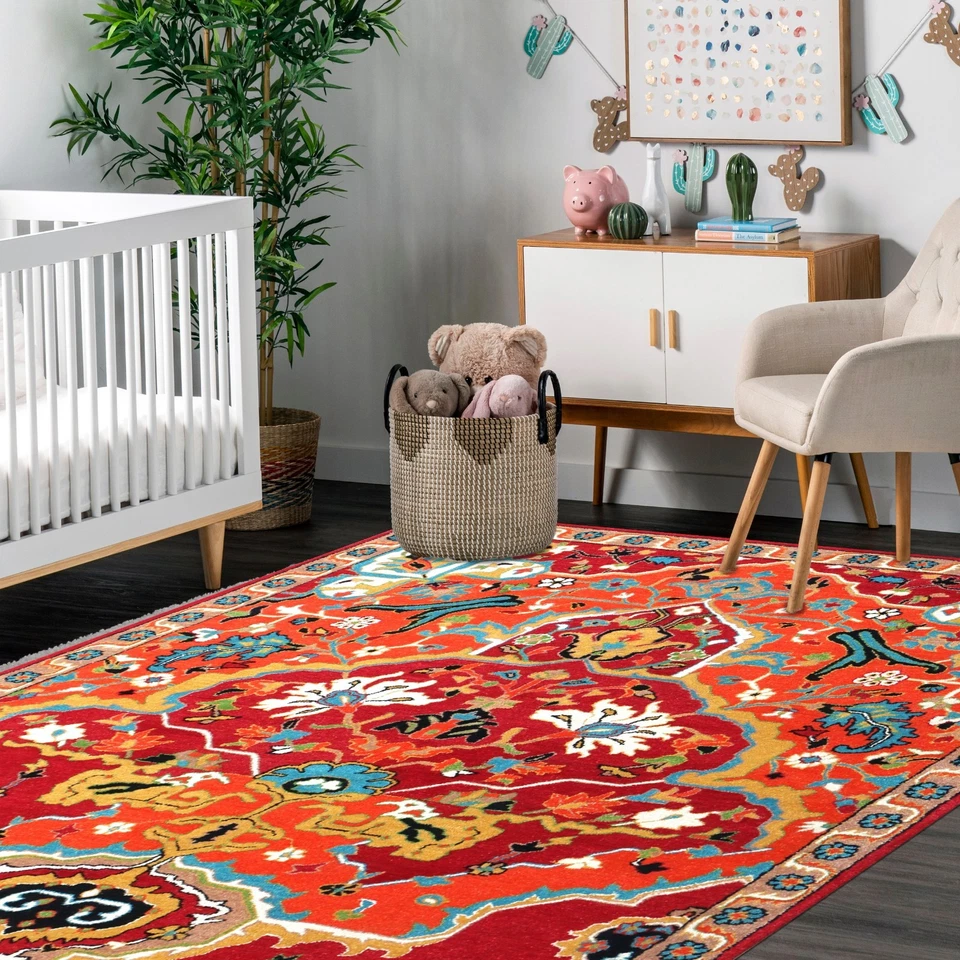 Womenarts New Heriz RedHandmade Tufted Woolen Area Rugs & Carpet - Image 2 of 4