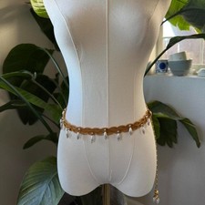 Vintage Gold Mesh  Pearl Tassel Belt   Adjustable 26.5"-35" Waist