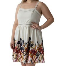 Adrianna Papell Floral Fit Flare Dress Womens 16 Spaghetti Straps Garden Party