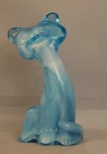 Fenton Happy Cat Glass Figurine Blue & White Slag