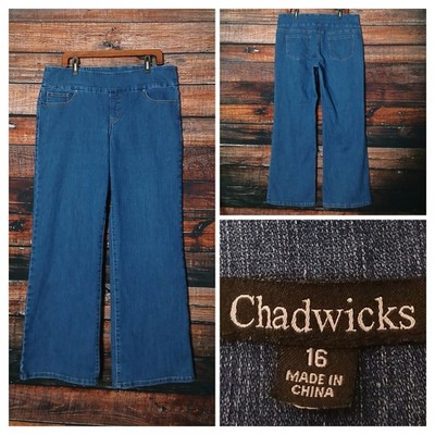 Chadwicks Jeans Size 16 Pull On Wide Leg Blue Denim Stretch 