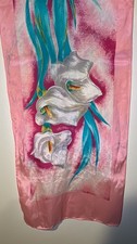 Vintage Likely Silk Scarf Pink Lily Floral Rolled Edges 52x10  Untagged