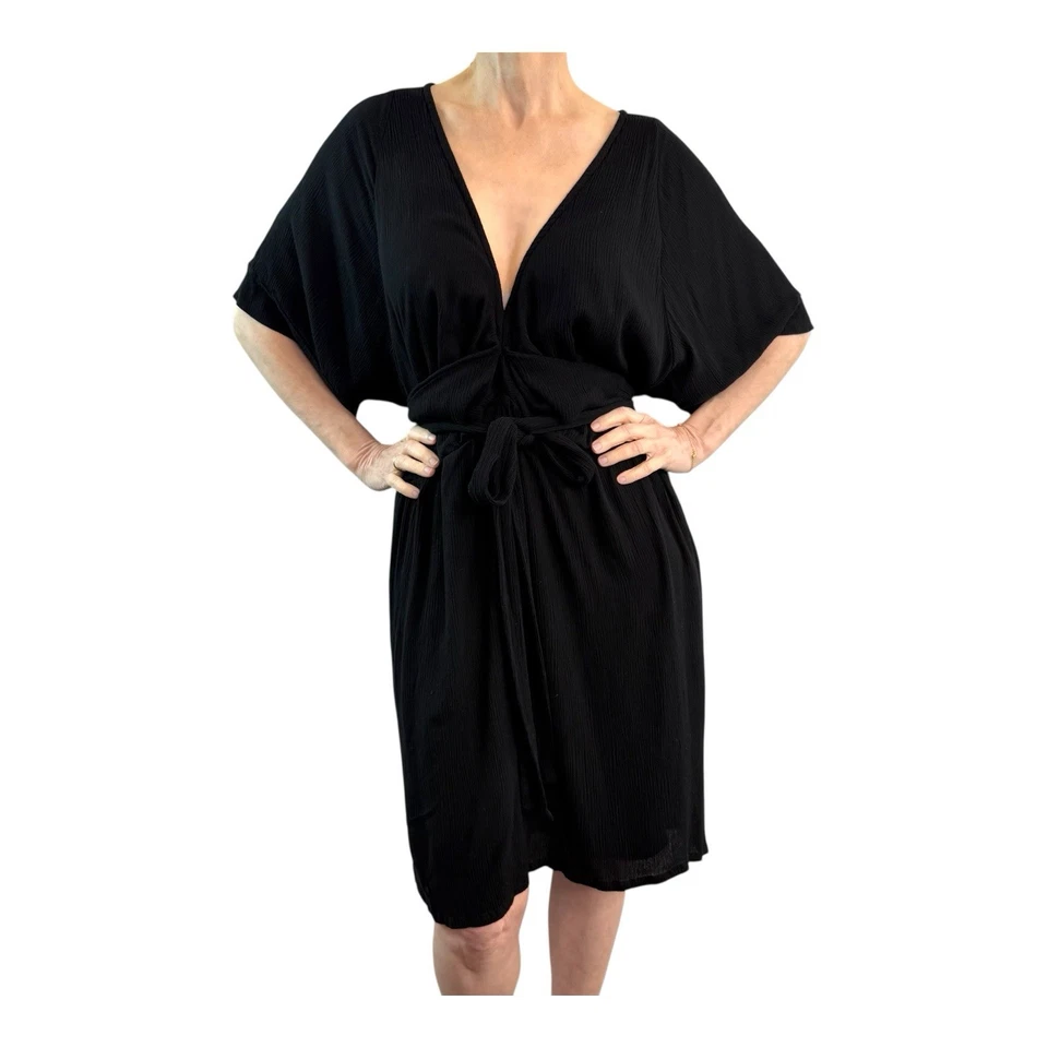 Hazel & Folk Talla 2XL - 3XL (18-20) Negro Melodía Mini Vestido Envolvente Aus Designer Foto 4 de 4