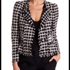 Rebecca Taylor Pink and Black Check Tweed Boucle Blazer, size 4