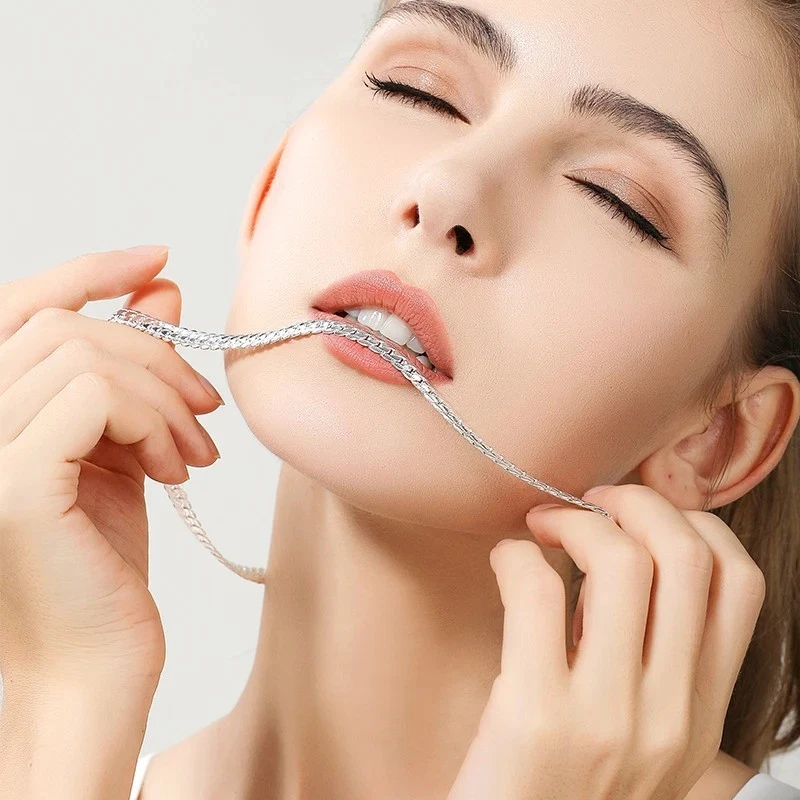 Juego de 5 piezas, collar de cadena de plata maciza 925 para mujer hombre-al por mayor Foto 4 de 4