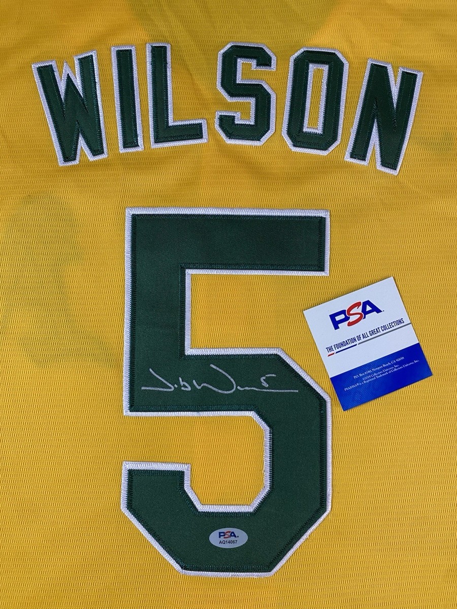 ATHLETICS- JACOB WILSON AUTOGRAPH YELLOW #5 NIKE JERSEY PSA
