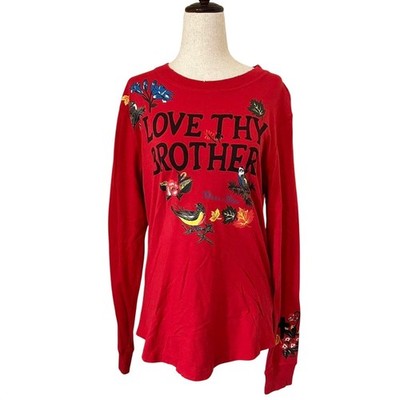 Dsquared2 Mens Red Love Thy Brother Graphic Long Sleeve T-Shirt Size M