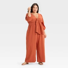 Women's Flutter Elbow Sleeve Tie-Front Jumpsuit - Ava & Viv
