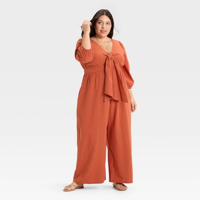 Women Flutter Elbow Sleeve Tie-Front Jumpsuit - Ava & Viv