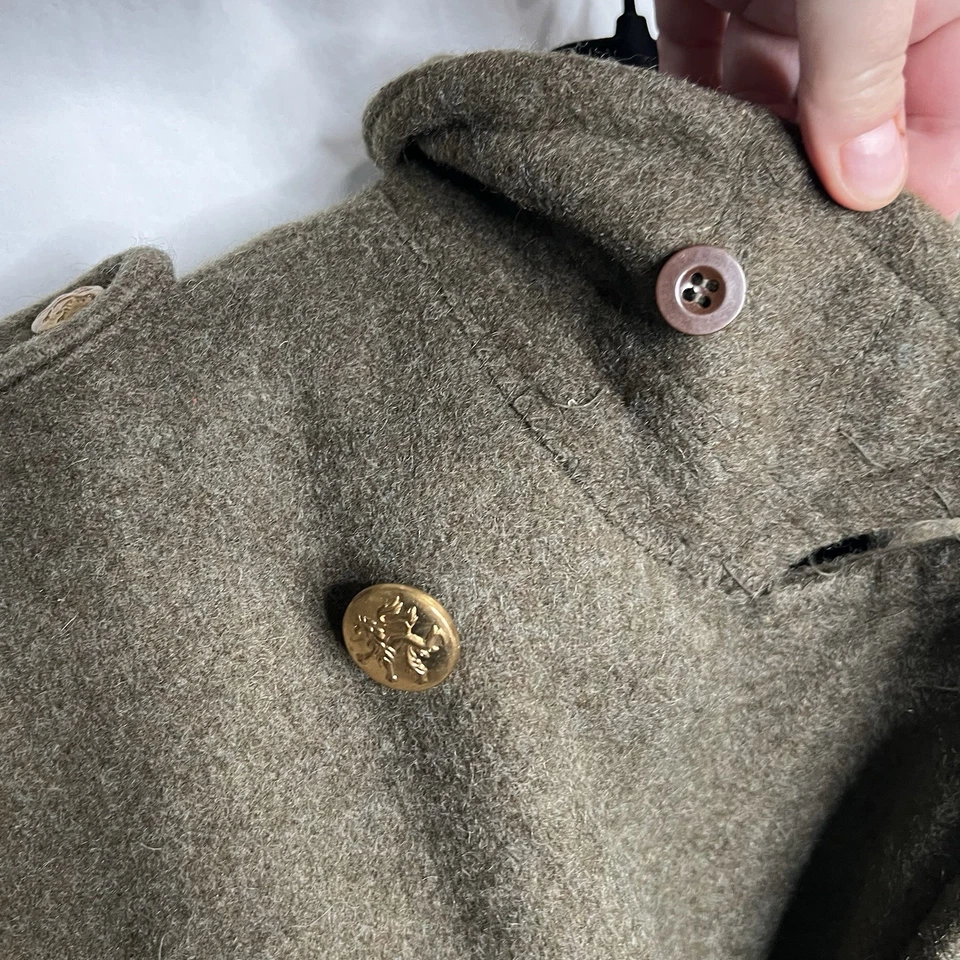 VTG 1960s Greatcoat Belgian Army Military Green Wool Men’s Coat Sz M Costume EUC - Image 4 of 4