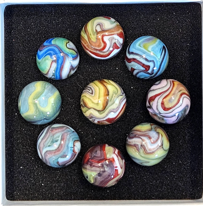 9 MINT Jabo "Joker RAINBOW" Marbles.  Contract Run 10-21-2009.  Lot 0202