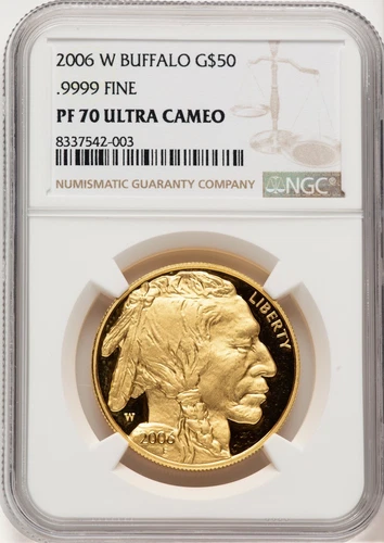 2006-W $50 One-Ounce Gold Buffalo .9999 Fine Gold Brown Label NGC PF70