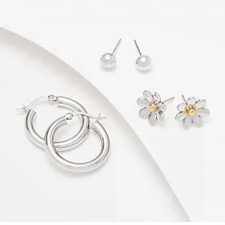 NEW Earrings Sterling Silver Set Of 3