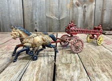 Vintage Cast Iron Kenton 3 Horse Drawn Hook  Ladder Fire Engine Truck Toy