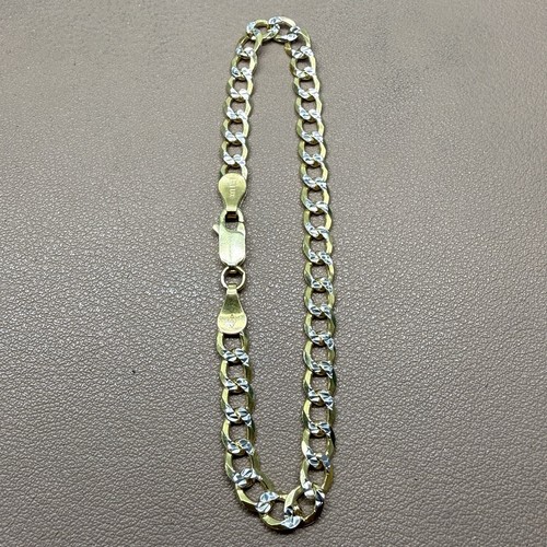 Cuban Curb Bracelet Diamond Cut Two Tone Gold Plated 925 Silver 5.1mm 7”