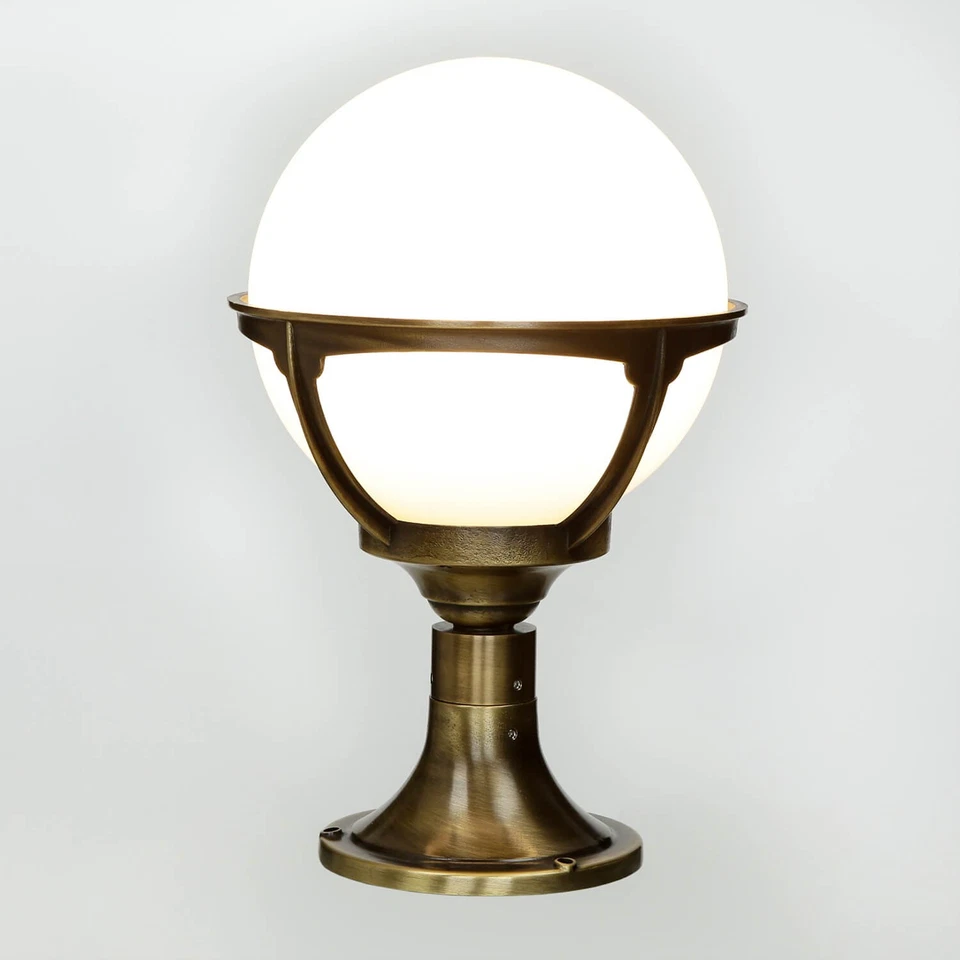 Sockellampe Wege Außen Leuchte Messing rostfrei robust Kugel H38cm Haus Garten - Bild 2 von 4