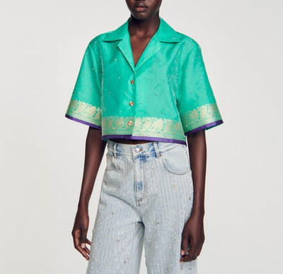NWT $295 Sandro Neela Jacquard Rhinestone Cropped Shirt 4