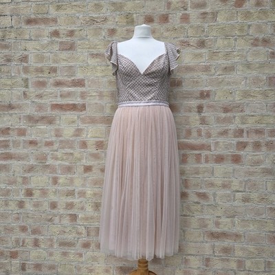 Needle & Thread Schwan Kleid Größe 12 Rosa Tüll Perlen Mieder Party Abschlussball Hochzeit