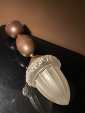 Antik Decken Lampe Zuglampe Bakelit Jugendstil Haselnuss Stoffkabel Opalglas