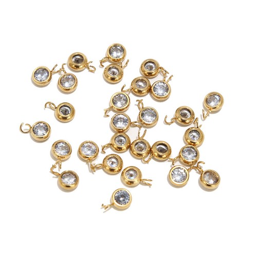 20pcs/lot Stainless Steel Clear Zircon Birthstone Charms Gold Pendants - Picture 2 of 7